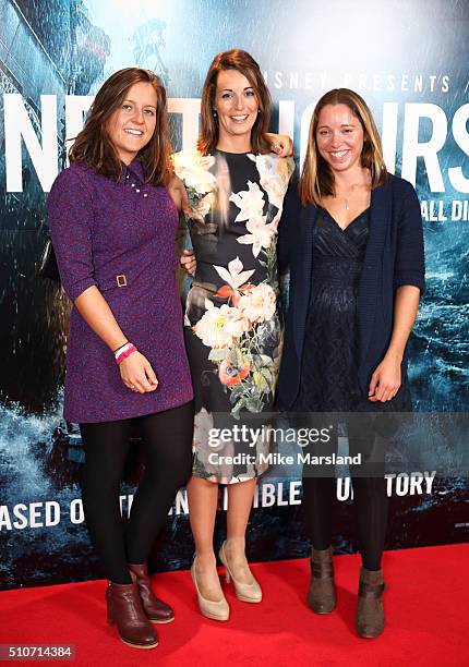 Megan Dyos, Laura Penhaul and Emma Mitchell attend 'The Finest Hours' Gala Premiere at Ham Yard Hotel on February 16, 2016 in London, England.