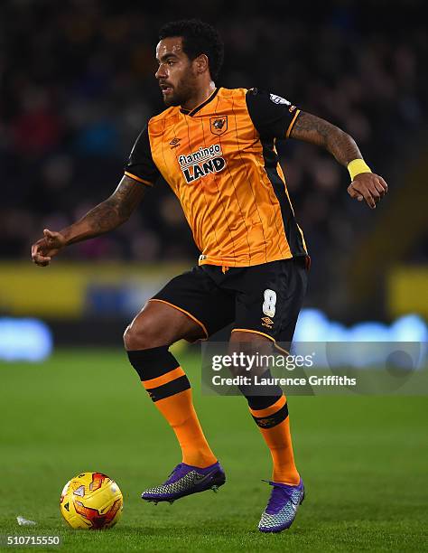 Tom Huddlestone of Hull City in action during the Sky Bet Championship match between Hull City and Brighton and Hove Albion at KC Stadium on February...