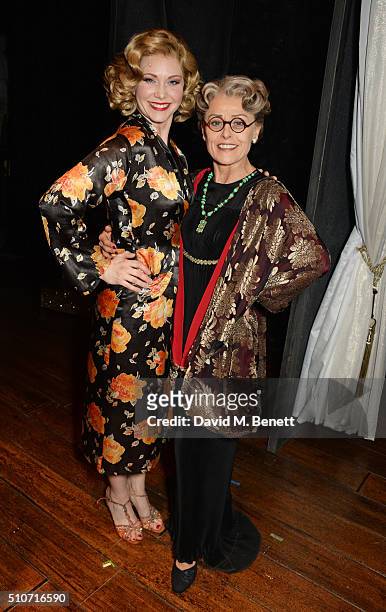 Cast members Emma Williams and Tracie Bennett pose backstage during the press night performance of "Mrs Henderson Presents" at the Noel Coward...