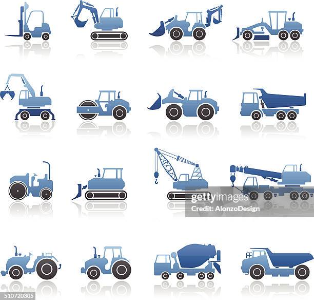 construction machine icon set - steam roller stock illustrations