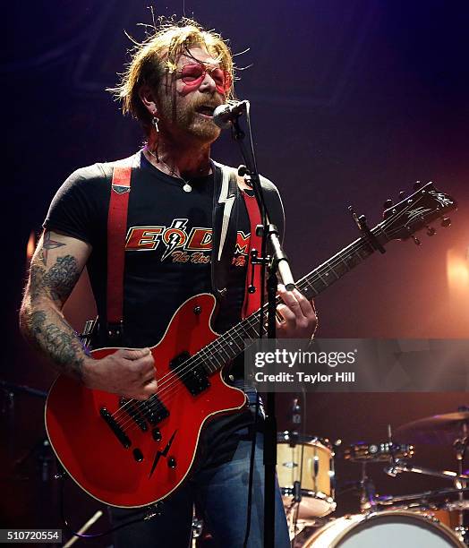 Jesse Hughes of Eagles of Death Metal performs at L'Olympia on February 16, 2016 in Paris, France.