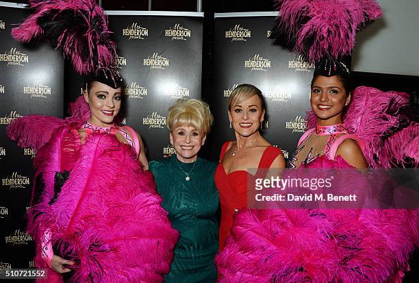 Dame Barbara Windsor and cast member Tracie Bennett attend the press night after party for "Mrs Henderson Presents" at The National Cafe on February...