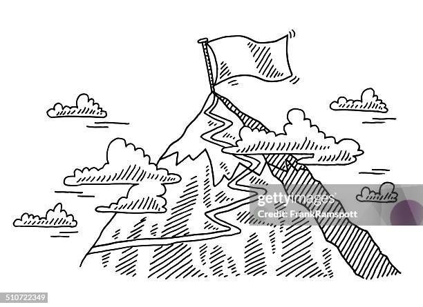 mountain top footpath flag drawing - progress flag stock illustrations