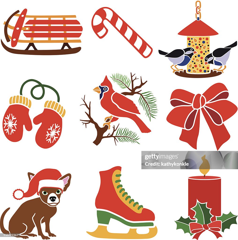 Weihnachts-icon-set mit ein Rotes Farbschema