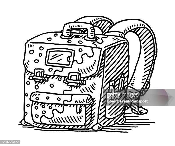 satchel schoolbag drawing - empty school bag stock illustrations