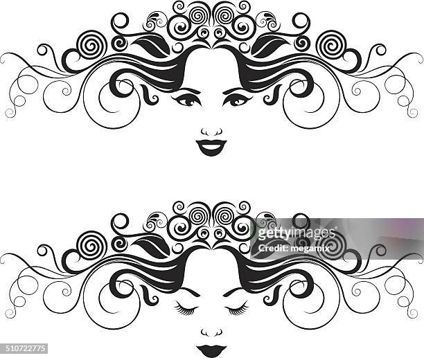 black and white women portrait. - curly hair woman stock illustrations
