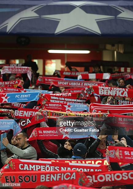 BenficaÕs supporters before the start of the UEFA Champions League Round of 16: First Leg match between SL Benfica and FC Zenit at Estadio da Luz on...