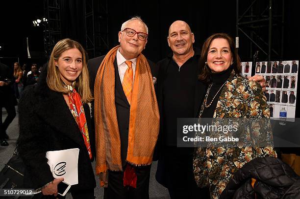 Designer Carmen Marc Valvo and guests backstage at Carmen Marc Valvo F/W 2016 at The Arc, Skylight at Moynihan Station on February 16, 2016 in New...