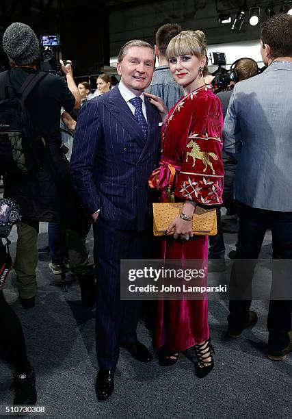 Gary Flom and Svetlana Flom attend Dennis Basso Fall 2016 show New York Fashion Week: The Shows at The Arc, Skylight at Moynihan Station on February...