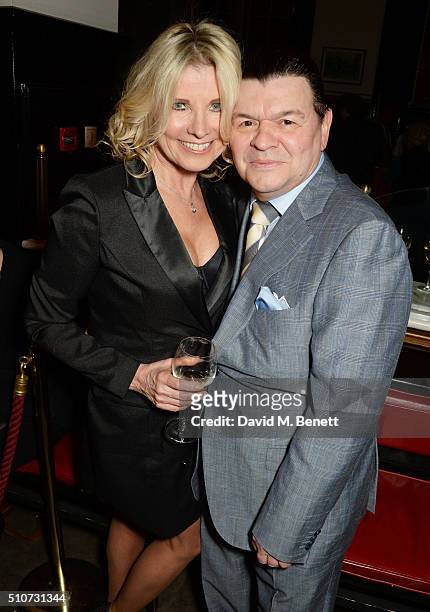Julie Dennis and Jamie Foreman attend the press night after party for "Mrs Henderson Presents" at The National Cafe on February 16, 2016 in London,...