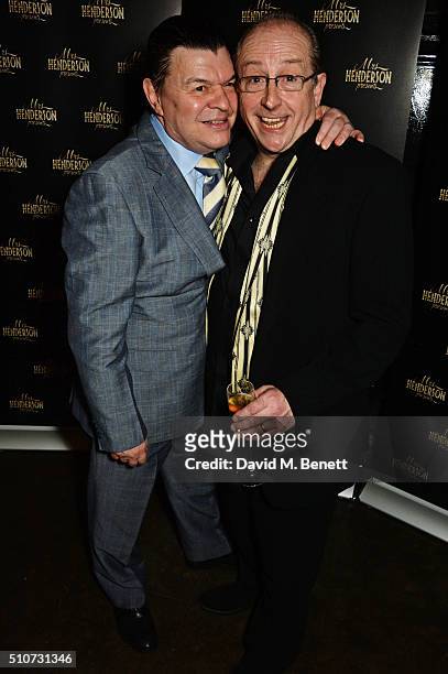 Cast members Jamie Foreman and Ian Bartholomew attend the press night after party for "Mrs Henderson Presents" at The National Cafe on February 16,...
