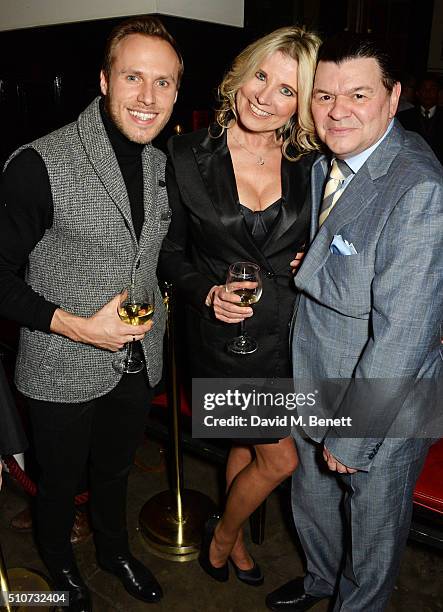 Billy Dennis, Julie Dennis and Jamie Foreman attend the press night after party for "Mrs Henderson Presents" at The National Cafe on February 16,...