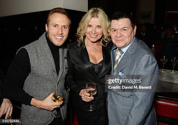 Billy Dennis, Julie Dennis and Jamie Foreman attend the press night after party for "Mrs Henderson Presents" at The National Cafe on February 16,...