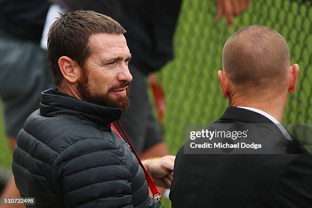 Former Lions and Bulldogs player Jason Akermanis is seen during a Richmond Tigers AFL media session at Punt Road Oval on February 17, 2016 in...