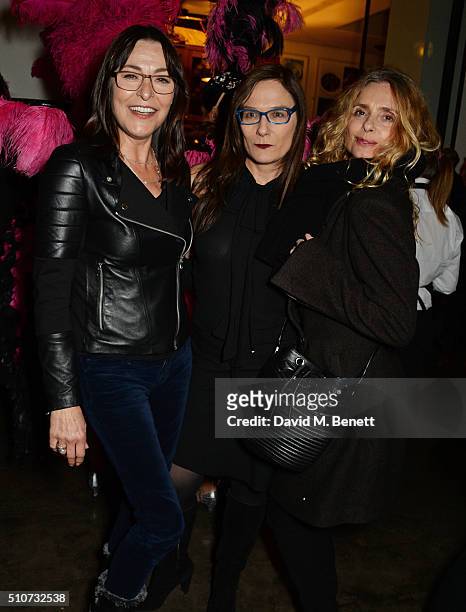Amanda Donohoe, Cordelia Donohoe and Maryam d'Abo attend the press night after party for "Mrs Henderson Presents" at The National Cafe on February...