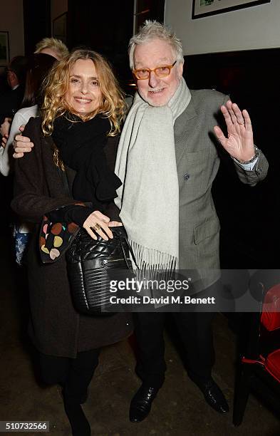 Maryam d'Abo and Hugh Hudson attend the press night after party for "Mrs Henderson Presents" at The National Cafe on February 16, 2016 in London,...
