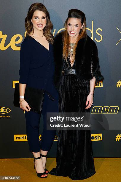 Marie Lopez AKA EnjoyPhoenix and Capucine Anav attend The Melty Future Awards 2016 Ceremony at Le Grand Rex on February 16, 2016 in Paris, France.