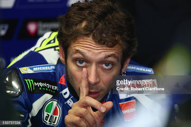 Valentino Rossi of Italy and rider of the Movistar Yamaha MotoGP Yamaha gestures during the 2016 MotoGP Test Day at Phillip Island Grand Prix Circuit...