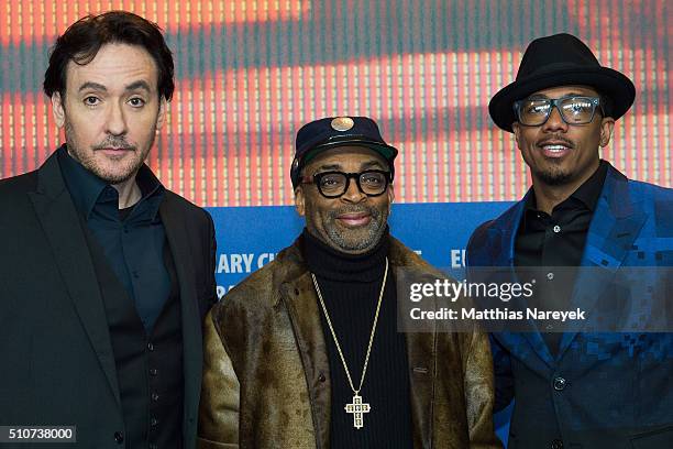 John Cusack, Spike Lee and Nick Cannon attend the 'Chi-Raq' press conference during the 66th Berlinale International Film Festival Berlin at Grand...