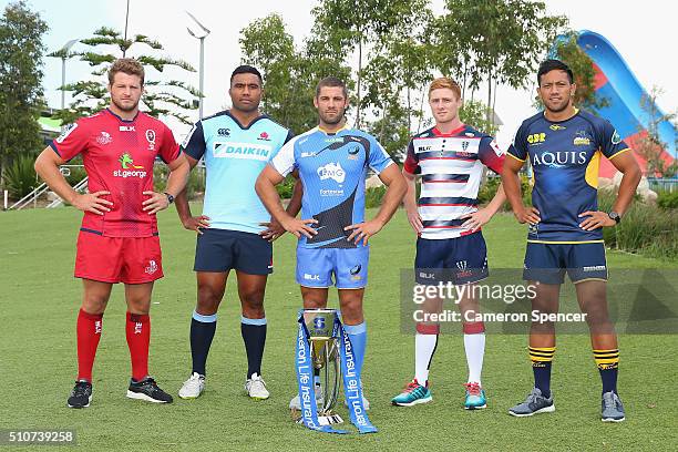 James Slipper of the Reds, Wycliff Palu of the Waratahs, Matt Hodgson of the Force, Nic Stirzaker of the Rebels and Christian Lealiifano of the...