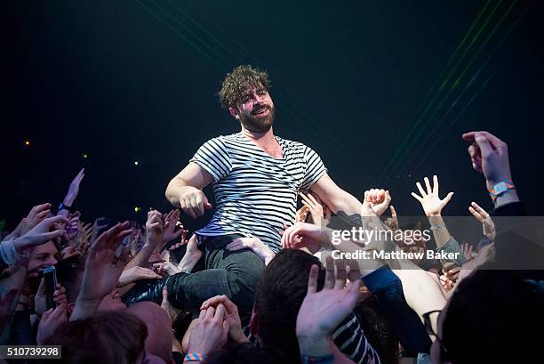 Yannis Philippakis of Foals performs at the SSE Arena, Wembley, on February 16, 2016 in London, England.