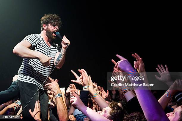 Yannis Philippakis of Foals performs at the SSE Arena, Wembley, on February 16, 2016 in London, England.