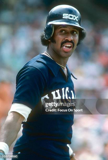 Oscar Gamble of the Chicago White Sox looks on from the on-deck circle against the Baltimore Orioles during a Major League Baseball game circa 1977...