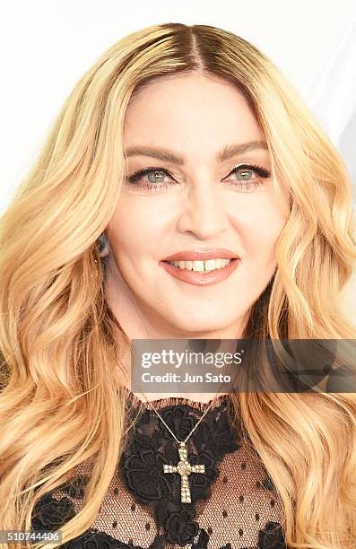 Madonna attends the promotional event for "MDNA SKIN" at Mitsukoshi Department store on February 15, 2016 in Tokyo, Japan.