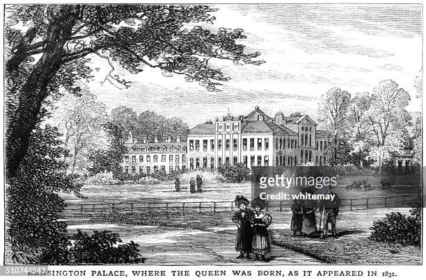 kensington palace, london, in 1831 - chelsea stock illustrations