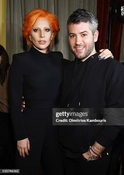Lady Gaga and designer Brandon Maxwell attend the after party for the Brandon Maxwell A/W 2016 fashion show during New York Fashion Week at The...