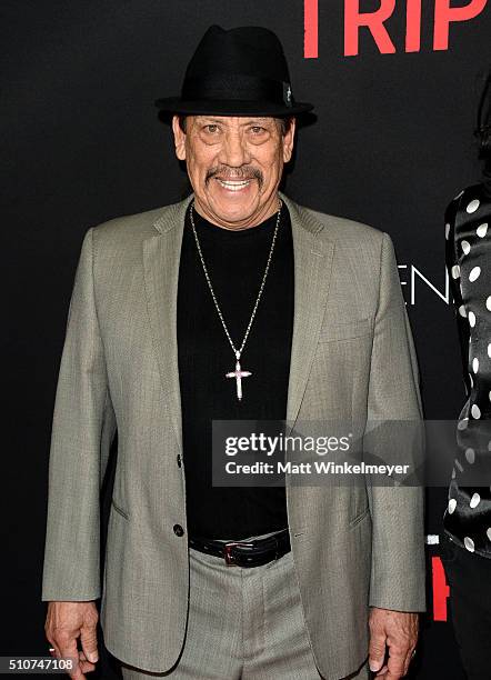 Actor Danny Trejo attends the premiere of Open Road's "Triple 9" at Regal Cinemas L.A. Live on February 16, 2016 in Los Angeles, California.