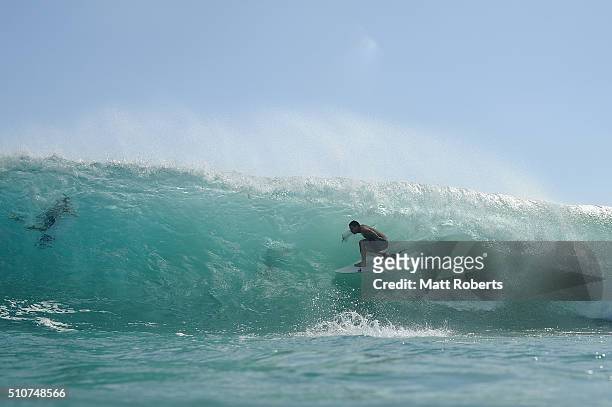 Luke Dorrington surfs at Snapper Rocks ahead of this month's Gold Coast Quiksilver Pro, on February 17, 2016 on the Gold Coast, Australia.