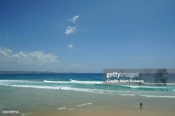 Surfers ride waves at Coolangatta ahead of this month's Gold Coast Quiksilver Pro, on February 17, 2016 on the Gold Coast, Australia.