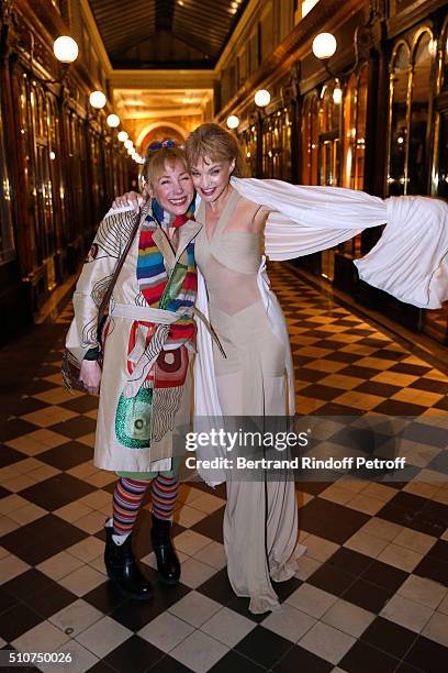 Director Julie Depardieu and Arielle Dombasle attend Arielle Dombasle presents her Perfume "Le secret d'Arielle" at Galerie Pierre Passebon on...