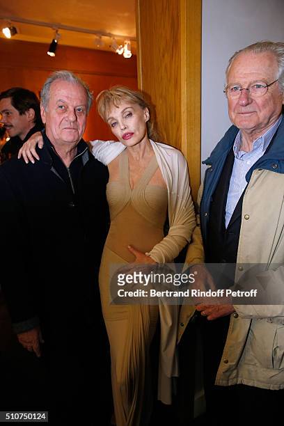 Jacques Grange, Arielle Dombasle and Baron Eric de Rothschild attend Arielle Dombasle presents her Perfume "Le secret d'Arielle" at Galerie Pierre...