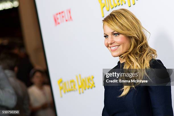 Actress Candace Cameron-Bure attends the premiere of Netflix's 'Fuller House' at Pacific Theatres at The Grove on February 16, 2016 in Los Angeles,...