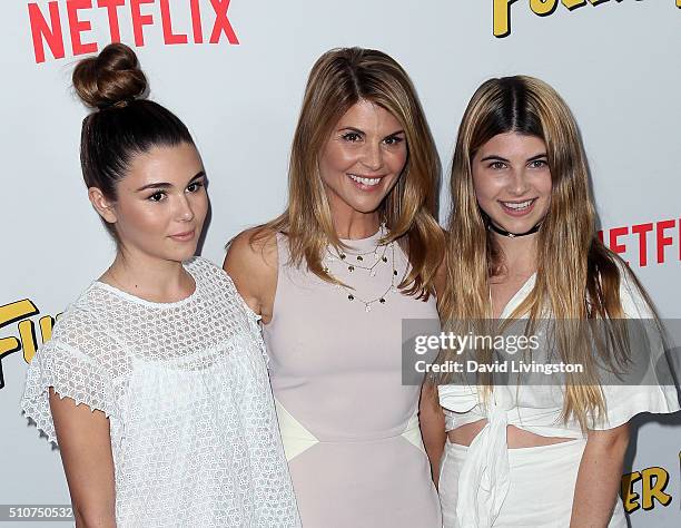 Actress Lori Loughlin and daughters Isabella Giannulli and Olivia Giannulli attend the premiere of Netflix's "Fuller House" at Pacific Theatres at...
