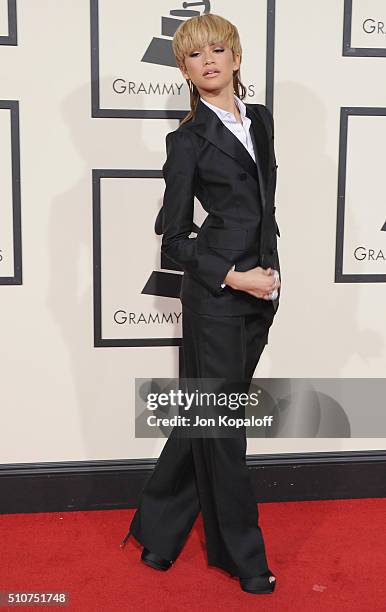 Singer Zendaya arrives at The 58th GRAMMY Awards at Staples Center on February 15, 2016 in Los Angeles, California.