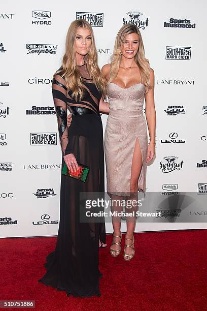 Models Nina Agdal and Samantha Hoopes attend the 2016 Sports Illustrated Swimsuit Launch Celebration at Brookfield Place on February 16, 2016 in New...