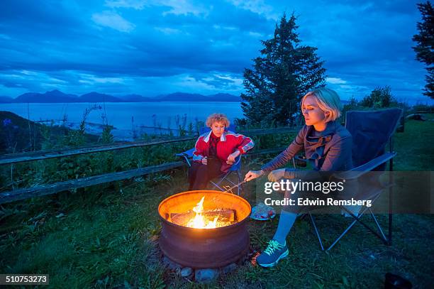 roasting marshmallows - homer south central alaska stock pictures, royalty-free photos & images