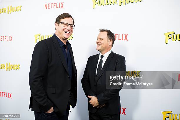 Actors Bob Saget and Dave Coulier attend the premiere of Netflix's 'Fuller House' at Pacific Theatres at The Grove on February 16, 2016 in Los...