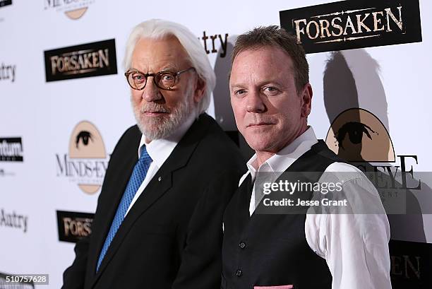 Actors Donald Sutherland and Kiefer Sutherland attend the Momentum Pictures' screening of "Forsaken" at the Autry Museum of the American West on...