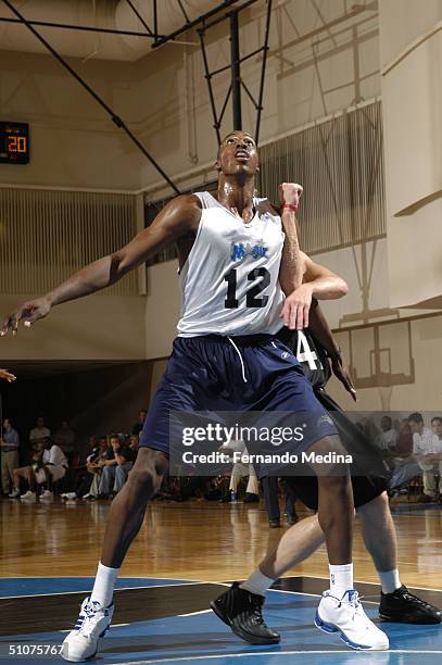 Dwight Howard of the Orlando Magic attempts to rebound against the Miami Heat during the 2004 NBA Pepsi Pro Summer League game at the RDV Sportsplex...