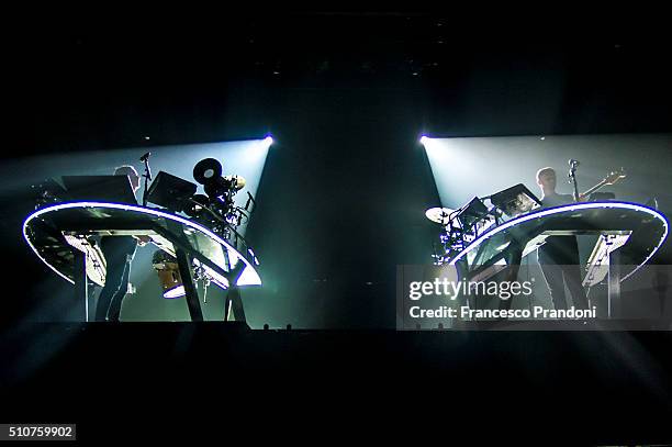 Howard Lawrence and Guy Lawrence of the British band Disclosure perform on February 16, 2016 in Milan, Italy.