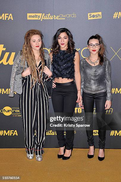 Singers Elisa Paris, Lucie Lebrun, Juliette Saumagne of L.E.J. Attends The Melty Future Awards 2016 at Le Grand Rex on February 16, 2016 in Paris,...