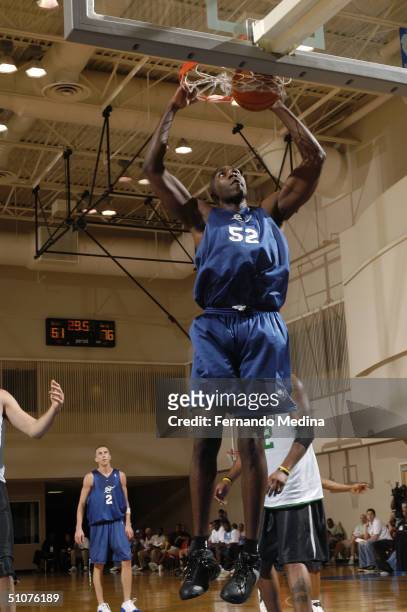 Jameel Watkins of the Washington Wizards dunks against the Boston Celtics during a 2004 NBA Pepsi Pro Summer League game at the RDV Sportsplex on...