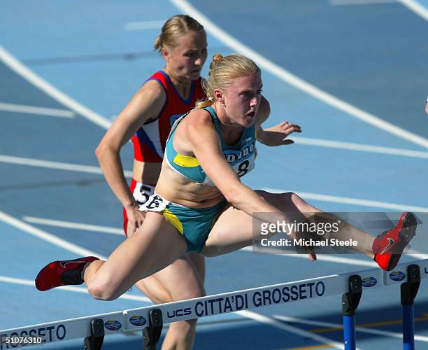 Sally McLellan of Australia in action during the women's 100m hurdles semi- final at the IAAF World Juniors Championships at the Olimpico Stadium on...