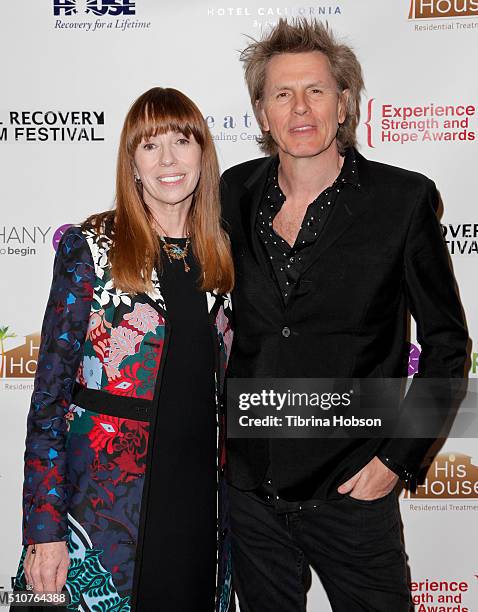 Mackenzie Phillips and John Taylor Duran Duran attend the 7th Annual Experience, Strength, And Hope Awards at Skirball Cultural Center on February...