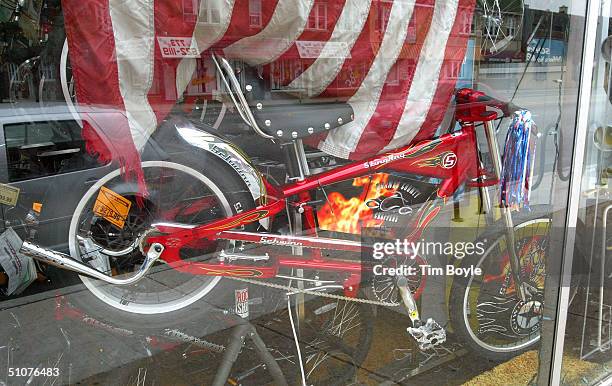 New Schwinn Sting-Ray bicycle is displayed in the window of Barnard's Schwinn July 16, 2004 in Oak Park, Illinois. Pacific Cycle Group's new...