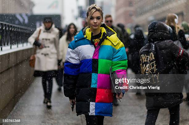 Amanda Steele seen outside Jeremy Scott during New York Fashion Week: Women's Fall/Winter 2016 on February 15, 2016 in New York City.